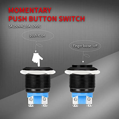 DaierTek 12V 19mm Momentary Horn Push Button Switch Black Metal Waterproof Round Starter Power Switch for RV Truck Boat Marine - 2pcs (Pack of 2) - size: 19mm (Pack of 2)