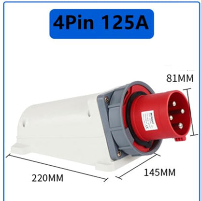 IEC60309 Waterproof CEE Industrial Reverse Plug Connector Surface Mounted Male Socket 4Pin 125A(UI Standard 100A) 380-415V 3P+E Flame Retardant IP67 - style: Surface Mounted Socket(W)