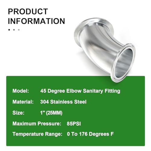 TAISHER 1PCS 304 Stainless Steel 1" Tube OD 45 Degree Elbow Sanitary Pipe Fittings 1.5" Tri Clamp 50.5MM Ferrule Flange with 2PCS Silicone Gaskets - size: 1" Tube OD (1.5" Tri Clamp)