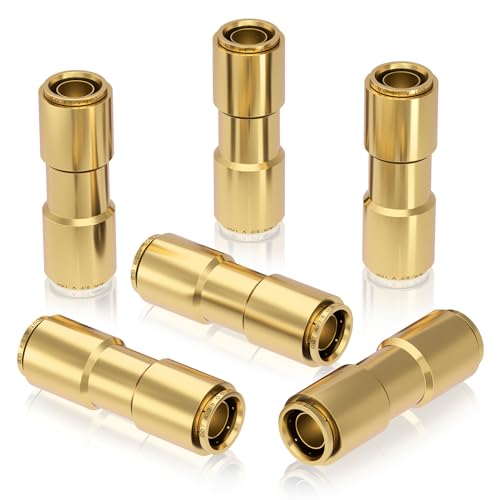 CheeMuii 6PCS 3/8" Brass DOT Air Line Fittings DOT Brass Straight Union - size: 3/8IN-6PCS