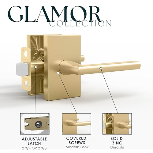 Passage Door Handle Satin Brass, 1 Pack - Glamor Modern Lever, Gold Finish - color: Satin Brass