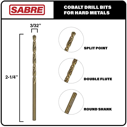 3/32 Inch Cobalt Drill Bit Set 5pcs for Metal, Steel, Hard Metal, Cast Iron (3/32 x 2-1/4") - size: 3/32 in (5-Piece Set)