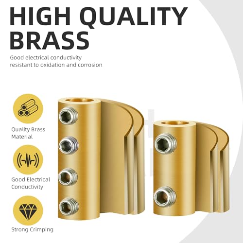 20PCS 6 8 10AWG Gauge Wire Butt Connector 2&4Nut Splice Kit Brass - color: 6AWG-80Amp-2&4Nuts, size: 20