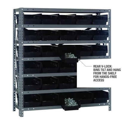 Quantum Storage 1239-102 Steel Shelf Bin Organizer System, 30 4"H Hopper-Front Bins, 7-Shelf Unit, 400 lb Per Shelf, for Warehouse, Shop, Garage & Stockroom, 12"D x 36"W x 39"H, Black - size: 39" H x 36" W x 12" D, style: 12" L x 7" W x 4" H 30 Economy Bl