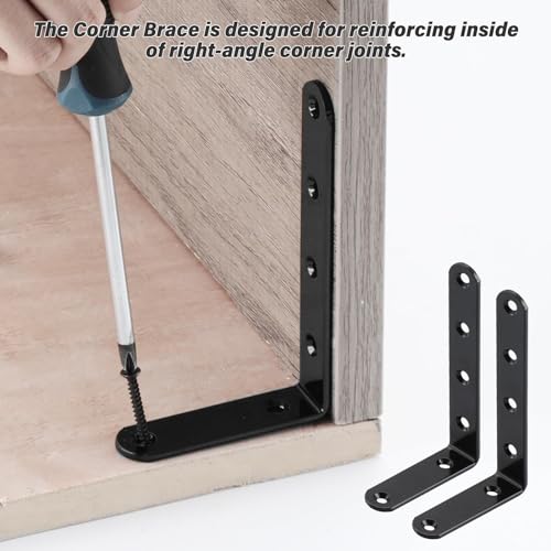 5 x 3 Inch Heavy Duty L Brackets, Steel Corner Braces, Black, 4 Pack - color: Black