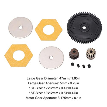 Metal 56T Spur Gear, Small Lightweight Gear Set with 13T 15T Gears for Axial SCX10 RC Crawler Car, Strong Wear (Black) - color: Black