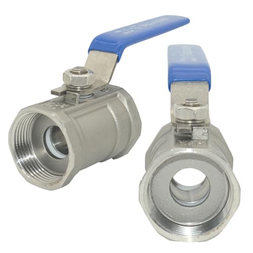 VARMHUS 2PCS 1-1/4" Stainless Steel 304 Ball Valve 1Pc Type NPT Female Threaded with Heavy Duty Blue Vinyl Insulation Handle,CF8M Ristricted Flow,1000 WOG (2PCS 1-1/4") - size: 2 Pieces 1-1/4 inches