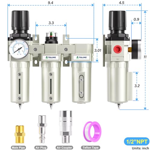 TAILONZ 1/2"NPT 3-Stage Compressed Air Dryer System Manual Drain - color: 3 Stage, size: 1/2" NPT/Munual Drainage