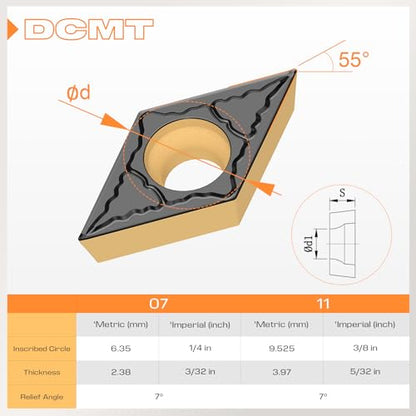CNC Carbide Inserts DCMT070204/ DCMT21.51 for Metal Cutting Steel, DCMT Metal Lathe Tool for Steel, 10 Pcs - size: DCMT21.51