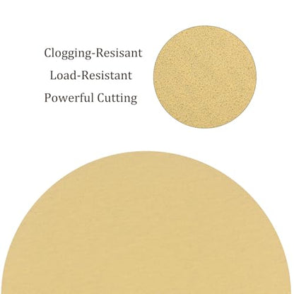 50pcs No Hole Sanding Discs- [ 5 Inch 180 Grit ] Round Hook and Loop Grip Sanding Pads Sheet Sandpaper for Automotive Woodworking Metal Polishing Use| Gold, Aluminum Oxide - size: 180 grit