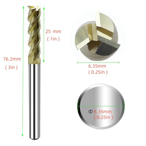 2pcs Solid Carbide Square End Mill for Aluminum 1/4inch 3 Flutes Aluminum Flat End Mill– Mill Bits Sets for Copper Plastic Wood (1/4 in) - size: 0.25 inch