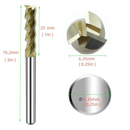 2pcs Solid Carbide Square End Mill for Aluminum 1/4inch 3 Flutes Aluminum Flat End Mill– Mill Bits Sets for Copper Plastic Wood (1/4 in) - size: 0.25 inch
