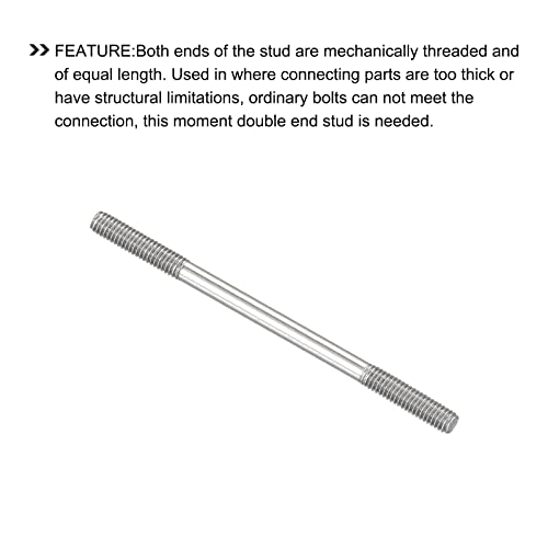 METALLIXITY Double Ended Stud Screws (M4 Thread 70mm Length) 10pcs, 304 Stainless Steel Dual Threaded Rod Bolts - for House Maintenance - size: M4x70mm