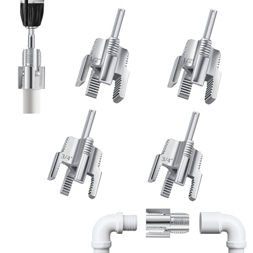 4Pcs PVC Pipe Threader, Dual-Function Pipe Thread Cutting Tool, Pipe Tapping and Threading Tool, 1/2" 3/4" Dies, Electric Drill Compatible for PVC PPR Repair