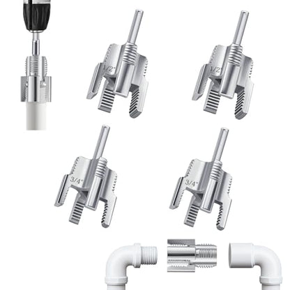4Pcs PVC Pipe Threader, Dual-Function Pipe Thread Cutting Tool, Pipe Tapping and Threading Tool, 1/2" 3/4" Dies, Electric Drill Compatible for PVC PPR Repair