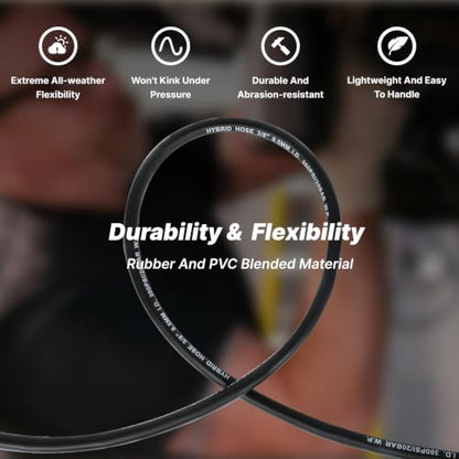 3/8" Hybrid Air Hose 150ft,1/4"MNPT Fittings,Heavy Duty Air Compressor Hose,Non-Kinking, Lightweight, Flexible In Extreme Cold Weather, Excellent UV, Oil and Abrasion Resistant,300 PSI - size: 150FT