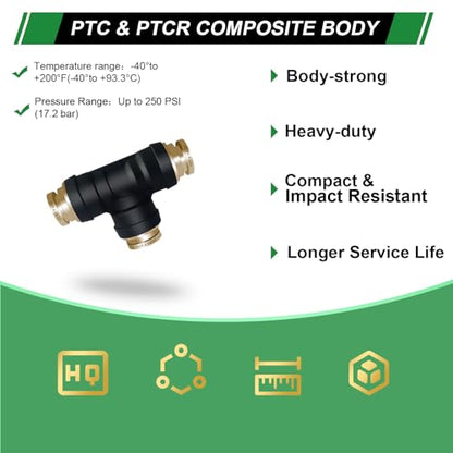 1/4" DOT Air Brake Line Tee Fittings 3PCS, Quick Push To Connect - color: 1/4" * 1/4" * 1/4" 3PCS