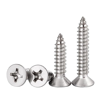#8 x 1-1/4" Flat Head Sheet Metal Screws Phillips Drive Wood Screws, 304 Stainless Steel 18-8, Pack of 100 - color: Silver, size: #8 x 1-1/4"