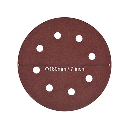 uxcell 7 Inch Hook and Loop Sanding Disc 180/240 Grit Flocking Sandpaper 8 Hole for Random Orbital Sander Paper, 20 Pcs