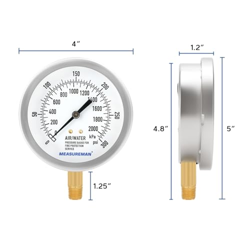 MEASUREMAN 3.5" Fire Sprinkler Pressure Gauge, 0-300 PSI, 1/4" NPT - size: 0-300psi