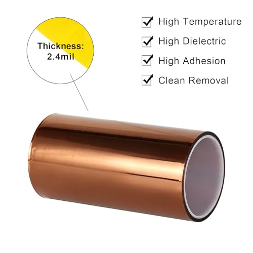 BOMEI PACK Polyimide Tape, 1 Pack High-Temperature Resistant Tape 7inch x 16m(54ft), No Residue Heat-Resistant Tape for Electric Task, 3D Printing, Soldering, Sublimation, Masking - size: 7 inch