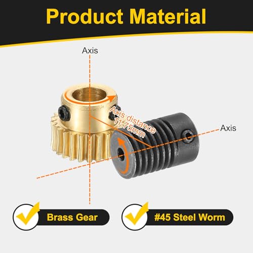 uxcell Worm Gear Set Right Rotation 25T 0.5 Module 1:25 Reduction Rate - size: Gear-6mm, Rod-3mm Bore, style: 0.5M-25T