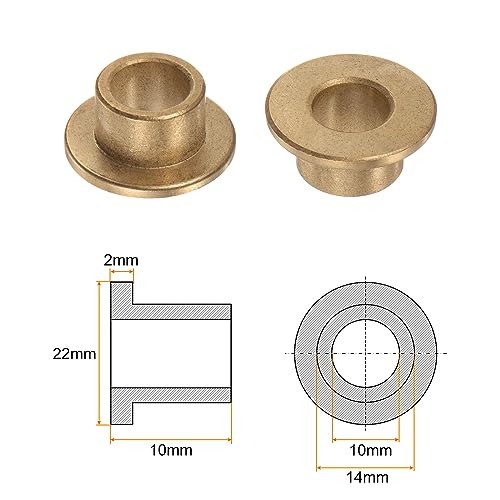 HARFINGTON 2pcs Flange Bearing Sleeve 10mmBore,14mmOD,10mm L,Bronze Bushing - size: 10mm x 14mm x 10mm