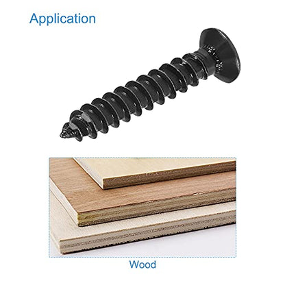 uxcell M4 x 25mm Wood Screws Phillips Flat Head Carbon Steel Self Tapping Screws Black 200pcs - size: M4 x 25mm