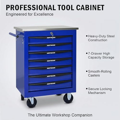 Rolling Tool Chest,Stainless Steel Worktop,Blue,7‑Drawer - color: Blue, size: 7-Drawers