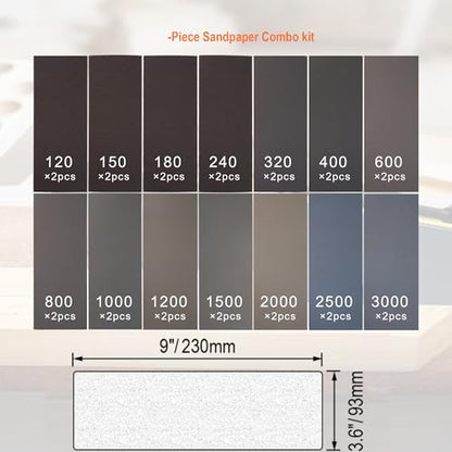 KENDO Sandpaper Assortment 24 PCS,12 Grits 120-3000,Wet Dry Sanding Sheets - style: WDS-24PCS