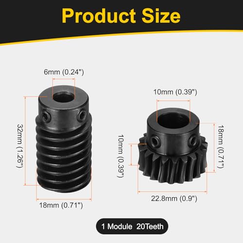 uxcell Worm Gear Set 1 Mod 20T 1:20 Reduction Rate,Gear 10mm,Rod 6mm Bore - size: Gear 10mm, Rod 6mm Bore
