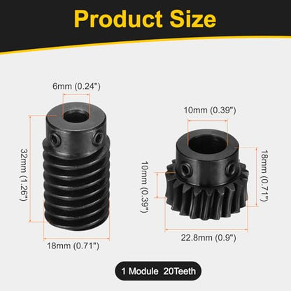 uxcell Worm Gear Set 1 Mod 20T 1:20 Reduction Rate,Gear 10mm,Rod 6mm Bore - size: Gear 10mm, Rod 6mm Bore