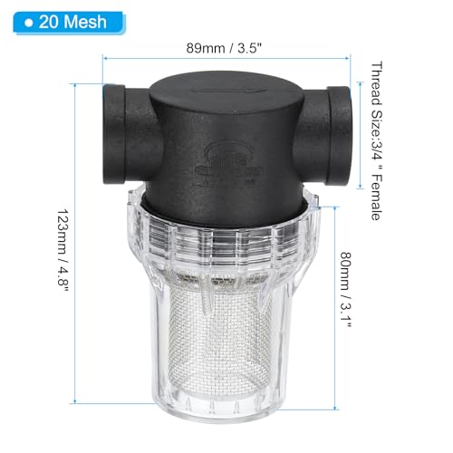 PATIKIL 3/4 Inch Female In-Line Strainer with 20 Mesh Stainless Steel Filter Screen Water Pump Filter for Garden Irrigation Pressure Washer Inlet