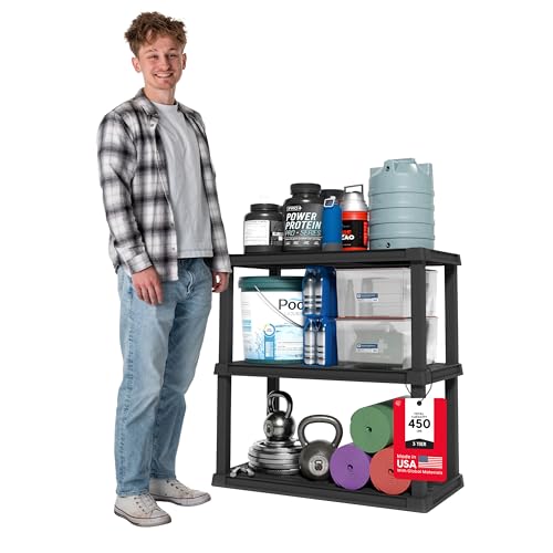 IRIS USA Plastic Storage Shelves |Made in USA| 38"H x 36"W x 18"D - Black - size: 3 Tier | 18"D x 36"W x 38"H