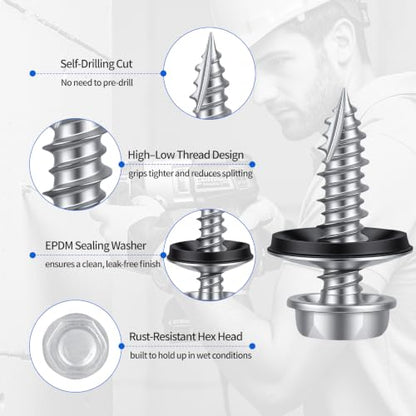 Kryonix Metal Roofing Screws #14 x 2 Inch, 330pcs, Ruspert Coating Screws - size: #14×2“