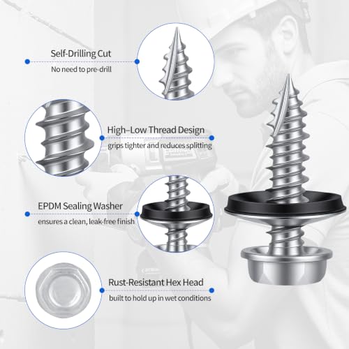 Kryonix Metal Roofing Screws #14 x 1 Inch, 330pcs, Ruspert Coating Screws - size: #14×1“