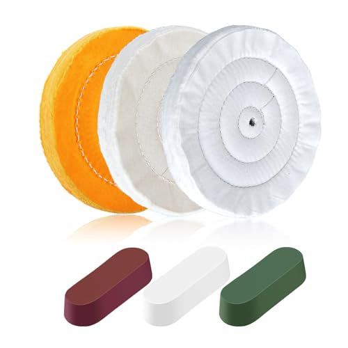 8 Inch Buffing & Polishing Wheel Kit for Bench Grinder, 1/2" Arbor Hole, 3 Polishing Wheels Yellow/White/Flannel with 3 Buffing Compound Set,Polishing Rouge Bar,Metal Aluminum Finishing Kit - size: 8 Inch - 6 PCS