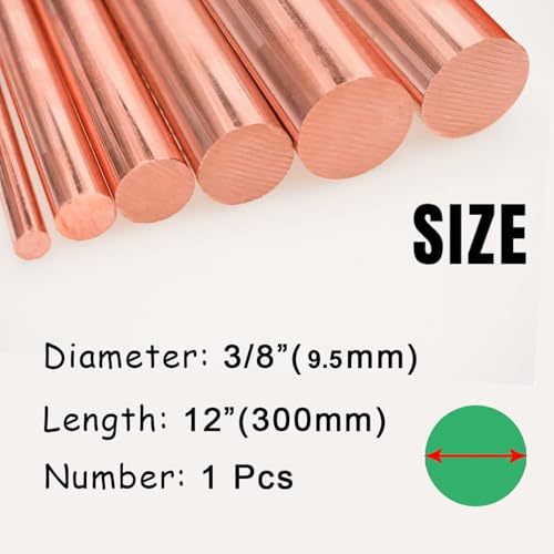 1Pcs Pure Copper Round Rod 3/8"(9.5mm) Dia 11.81" Length Bare Copper Cu Metal Rod for Metal Craft Hobbies - size: 3/8" Dia, style: 12"Length