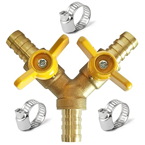 Uenede Brass 1/4 Inch Barb Ball Valve with 2-switch 3-way Y-shaped, 1PCS - size: 1/4"-1PCS
