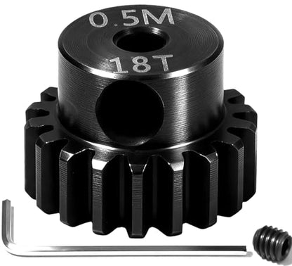 Hardened Steel 0.5M Pinion Gear 18T 2mm Shaft for RC Car/Helicopter Upgrade, Compatible with ARRMA 1/14 Typhoon 1/16 Mojave 1/18 Granite, Losi 1/12, 0.5Mod 13T-27T Gear for Brushed Brush-Less Motors - size: 18T