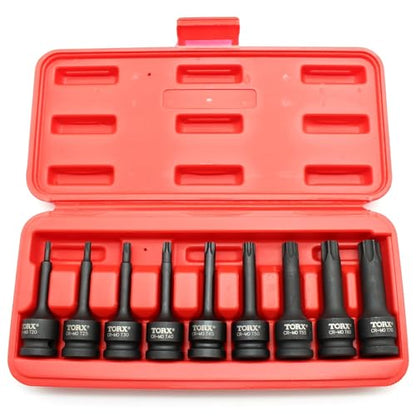 TEMO 9p T20-T70 3" Torx Star 6 Point Black Impact Bit Socket, 1/2" Drive - size: 9 pc set