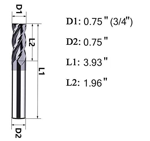 3/4" Carbide Square End Mill, HRC 45 Deg Single End 4 Flute AlTiN Coating Mill Bits - size: 3/4 in