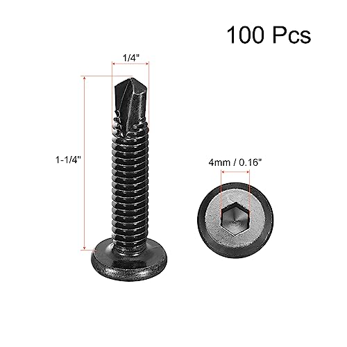 uxcell Hex Socket Self Tapping Screws, 1/4 x 1-1/4" 410 Stainless Steel Sheet Metal Flat Head Drilling Screw 100pcs, Black - color: Black, size: 1/4 x 1-1/4"