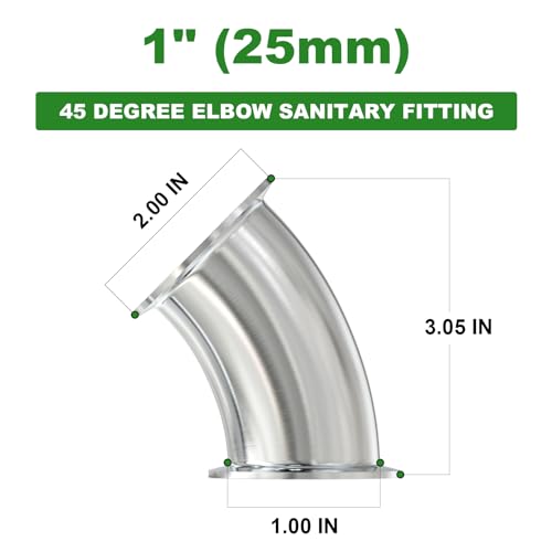 TAISHER 1PCS 304 Stainless Steel 1" Tube OD 45 Degree Elbow Sanitary Pipe Fittings 1.5" Tri Clamp 50.5MM Ferrule Flange with 2PCS Silicone Gaskets - size: 1" Tube OD (1.5" Tri Clamp)
