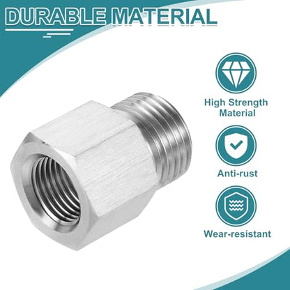 uxcell Pipe Fitting Reducing Adapter, G1/2" Male x M16 Female 304 Stainless Steel Reducer Connector for Water Oil Air Pressure Gauge, Silver - size: G1/2" x M16