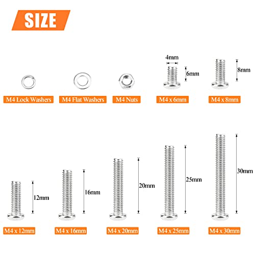 HELIFOUNER 370 Pieces M4 x 6mm /8mm /12mm /16mm /20mm/25mm /30mm, Phillips Pan Head Machine Screws, Metric Screws Bolts Washers Nuts Kit, 304 Stainless Steel - size: M4, style: Phillips Pan Head Machine Screws