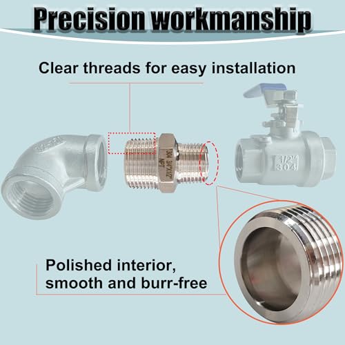 304 Stainless Steel Hex Nipple Reducer, 3/4" x 1/2" NPT Male Threaded Reducing Nipple Pipe Fitting Adapter, 2000psi Heavy Duty Reducer Straight Connector (3/4"- 1/2")