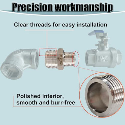 304 Stainless Steel Hex Nipple Reducer, 3/4" x 1/2" NPT Male Threaded Reducing Nipple Pipe Fitting Adapter, 2000psi Heavy Duty Reducer Straight Connector (3/4"- 1/2")