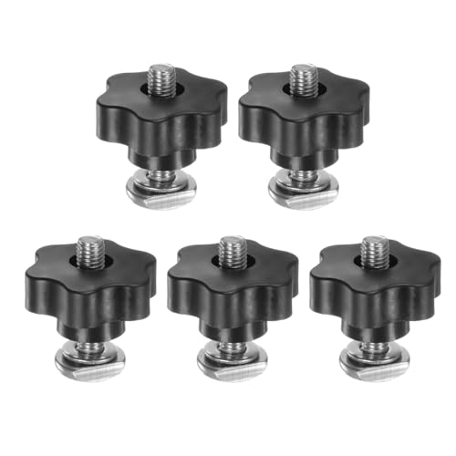 HARFINGTON 5Set T Track Bolts Knob Kit M10 x 45mm Threaded Bolts M10 x 48mm Hex Hand Nut Clamping Knob with Washer for Woodworking Jigs and Fixtures, Black - color: Black, size: M10 x 45mm/M10 x 48mm