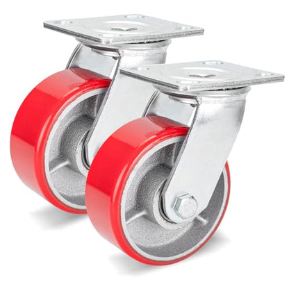 Nefish 5 Inch Industrial Grade Casters Wheels, 2 Pack Heavy Duty Swivel Casters, No Noise Polyurethane Wheel on Steel Hub, 1000 Lbs Load Capacity Per Swivel Casters for Machine, Equipment - size: 5 IN （Swivel）